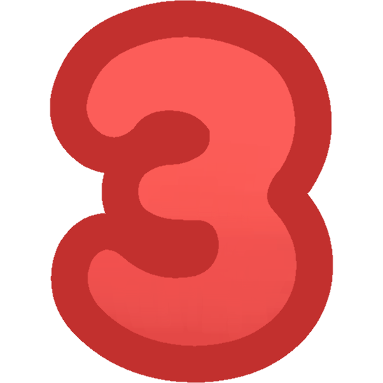 a cartoonish number 3 that is red